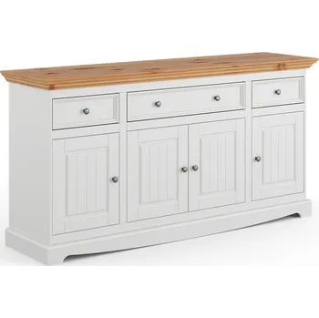 Komoda KATMANDU Dřevěná komoda Belluno Elegante, bílá-přírodní borovice, masiv, borovice, rozměr 85x167x45cm