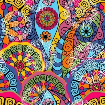 Galanterie Šatovka, halenkovina, tričkovina, úplet LYCRA , vzor mandala, metráž, látka