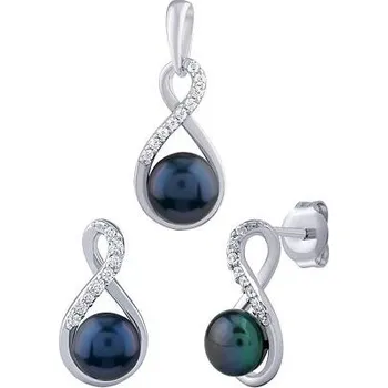 Souprava šperků Stříbrný set šperků s pravou černou perlou - náušnice a přívěsek JST16959SB