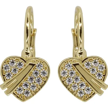 Náušnice Zlaté náušnice srdce se zirkony, 1.8 g,