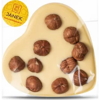 Cukrovinka JANEK Velké bílé srdíčko s lískovými ořechy 9x9 cm 70 g