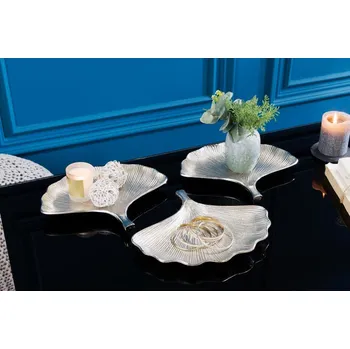 Sada 3 dekoračních mís - Ginkgo, stříbrná