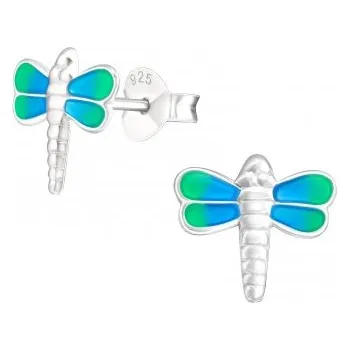 Náušnice Stříbrné náušnice vážka barevná - A4S20055 (Stříbrné náušnice na puzetu)