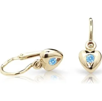 Náušnice Cutie Kids Jewellery c1556-10-70-x-1 Zlaté dětské náušnice na brizuru Cutie srdíčka C1556 Arctic Blue – zlatý šperk ryzosti 585/1000 v Dárkovém balení s Certifikátem GBEYM-00237