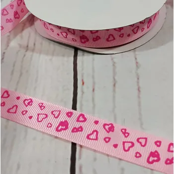 Stuha Rypsová stuha srdíčka na růžové