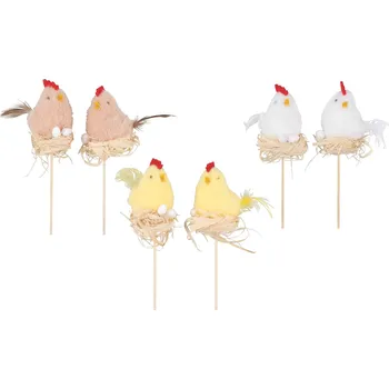 Velikonoční dekorace Slepička, kohoutek v hnízdě 7 cm + špejle 7405