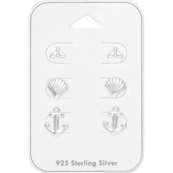 Náušnice For Silver Sada 3 párů náušnic Ploutev, Mušle, Kotva - Stříbro 925