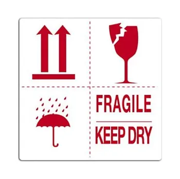 Samolepící etiketa Výstražné etikety, 100x100mm, 4 symboly, FRAGILE / KEEP DRY - Balení po 1 ks