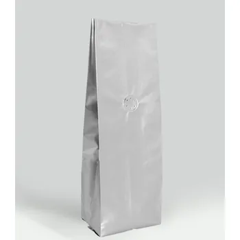 Obalový materiál Sáčky na kávu s ventilem 100x55x330 100ks 500g stříbrné