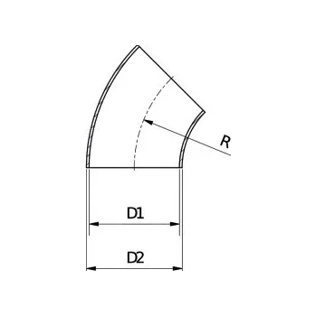 Vodovodní potrubí Koleno 45°-DIN 11852-kovově lesklé-1.4307: 28x1,5 (r=50,0)