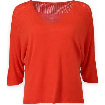 Dámský svetr Halenka z úpletu do V 3/4 rukáv 8153 barva: oranžová