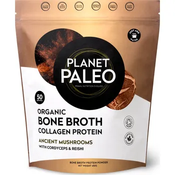 Protein Planet Paleo | Bio Kostní vývar v prášku – kolagenový protein s houbami Obsah: 450 g 7 g proteinu + hericium, shiitake, reishi a cordyceps