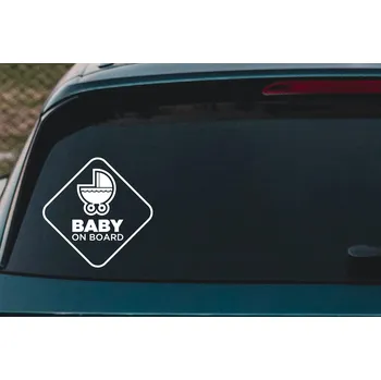 Samolepící dekorace Lepy.cz Samolepka na auto Baby on board - kočárek Velikost (šířka x výška): 15x15cm, Barevná varianta: Bílá