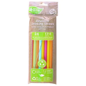 Godan Opakovaně použitelná brčka barevná 9 x 240 mm 17 ks + čisticí kartáček