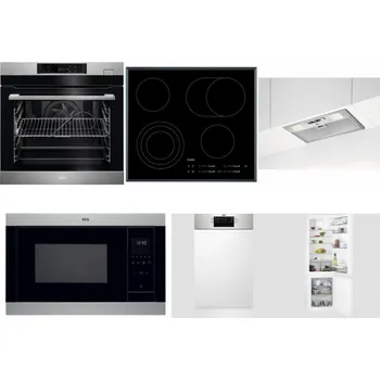 Set domácích spotřebičů AEG BSK782380M + AEG Mastery DirectTouch HK654070FB + AEG DGB3523S + AEG Mastery MSB2547D-M + AEG Mastery MaxiFlex FEE73517PM + AEG Mastery NoFrost SCB618F6TS