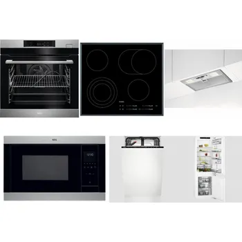 Set domácích spotřebičů AEG BSK782380M + AEG Mastery DirectTouch HK654070FB + AEG DGB3523S + AEG Mastery MSB2547D-M + AEG Mastery GlassCare FSE73407P + AEG Mastery FlexiShelf SCE818D3LC