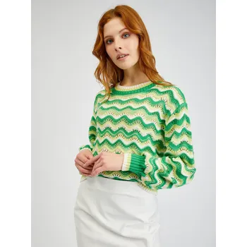 Dámský svetr Orsay Žluto-zelený dámský pruhovaný svetr - Dámské Orsay zelená | krémová 2226183