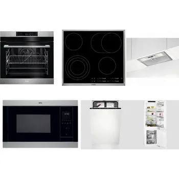 Set domácích spotřebičů AEG BPK742380M + AEG Mastery DirectTouch HK654070XB + AEG DGB3523S + AEG Mastery MSB2547D-M + AEG Mastery GlassCare FSE73407P + AEG Mastery FlexiShelf SCE818D3LC
