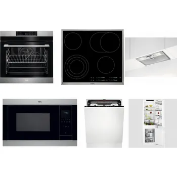 Set domácích spotřebičů AEG BPK742380M + AEG Mastery DirectTouch HK654070XB + AEG DGB3523S + AEG Mastery MSB2547D-M + AEG FSE74707P + AEG Mastery FlexiShelf SCE818D3LC