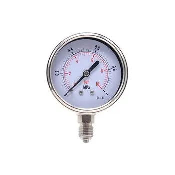 Příslušenství ke kompresoru INAIRCOM Manometr glycerinový INOX spodní vývod 100mm G1/2" -1-0bar (Ilustrativní foto)