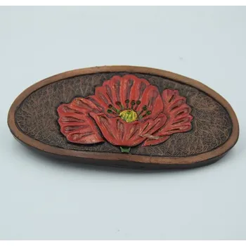 Kožená sponka do vlasů - vlčí mák 1 (originální ruční výrobek ze Slovácka)