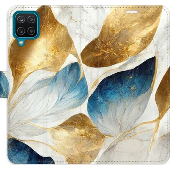 Pouzdro na mobilní telefon Flipové pouzdro iSaprio - GoldBlue Leaves - Samsung Galaxy A12