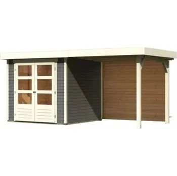 Zahrada dřevěný domek KARIBU ASKOLA 2 + přístavek 240 cm včetně zadní stěny (9165) terragrau