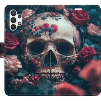 Pouzdro na mobilní telefon Flipové pouzdro iSaprio - Skull in Roses 02 - Samsung Galaxy A32