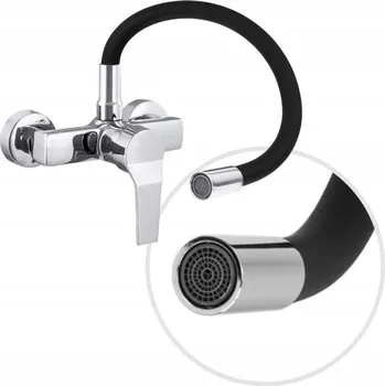 Vodovodní baterie Gamma Flex, nástěnná dřezová baterie s elastickým ramenem, černá-chromová, GMA-BFXS-BK