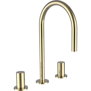 Vodovodní baterie Laufen Kartell umyvadlová stojánková tříotvorová baterie, otočný výtok 165 mm, bez automatické výpusti, PVD zlatá lesklá H3123330012201