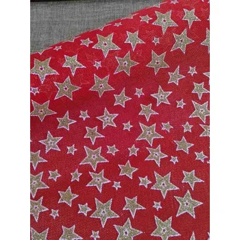 Vánoční imitace juty šíře 48 cm hvězdy červená