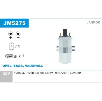 Zapalovací cívka Zapalovací cívka, , 1208047, 1208053, 4226031, 90277970, 90350021, JANMOR, JM5275