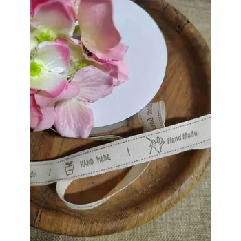 Stuha Bavlněná stuha šíře 13 mm s potiskem Hand made