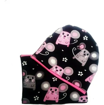 Kojenecká čepice Set čepice s nákrčníkem - Myšky vel.42-44 cm