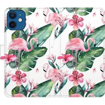 Pouzdro na mobilní telefon Flipové pouzdro iSaprio - Flamingos Pattern - iPhone 12 mini