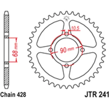 Řetězová sada pro motocykl Zadní rozeta Ocelová JTR241 45 zubů