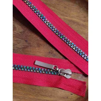 Zip Duhový kostěný zip šíře 5 mm délka 60 cm červená