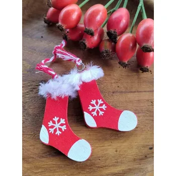 Vánoční dekorace Vánoční dekorace dřevěná červená světlá ponožky