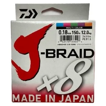 Pletená Šňůra Daiwa J-Braid X8 Multicolor 150m 0,22mm/17kg