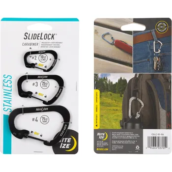 Vybavení pro přežití Nite Ize SlideLock Stainless Steel Ocelová karabina s pojistkou velikost / barva: COMBO 3 pack černá