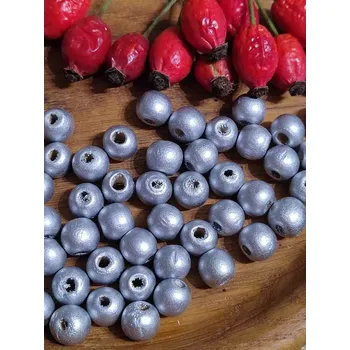 Korálek Dřevěné korálky metalické Ø10 mm 20 g stříbrné