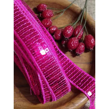 Krajka Flitrový prýmek šíře 22 mm růžová tmavá