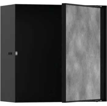 Drátěná police Hansgrohe XtraStoris Rock MATNÁ ČERNÁ Výklenek do stěny s dvířky pro obklady 300/300/140