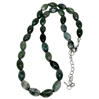 Náhrdelník Achát mechový, náhrdelník oválky