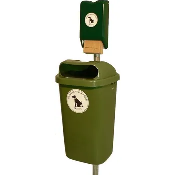 Venkovní odpadkový koš Venkovní koš Dino včetně sloupku a hnědé schránky typu B na sáčky, tmavě zelená + doprava zdarma
