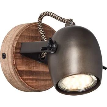 Bodové svítidlo Brilliant 87510/46 TOOL - Industriální nástěnná nebo stropní bodovka v černé barvě se dřevem, 1 x GU10 (Nástěnná bodovka v industriálním stylu se dřevěnou monturou)