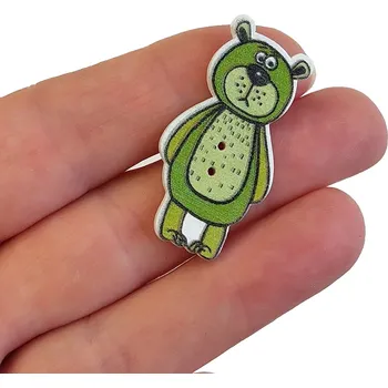 Knoflík Knoflík dřevěný - medvěd - 38x18x2mm Knoflík dřevěný - medvěd - 38x18x2mm: zelená