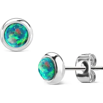 Náušnice Šperky4U Ocelové náušnice se zelenými opály - OPN1436-OP02