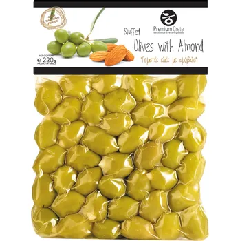 oliva Zelené olivy plněné mandlemi 220g PREMIUM CRETE