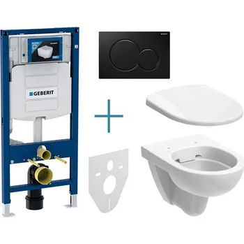 WC sada Geberit Duofix - sada pro závěsné WC 111.300.00.5 IA + rimfree klozet a sedátko Geberit Selnova + tlačítko Sigma01, černá (111.300.00.5 IA2)